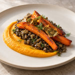 Roasted Carrot, Lentils du Puy, Carrot–Ginger Cream and Pepita Brittle - Fresh Start 30: A Journey To Better Health Roasted Carrot, Lentils du Puy, Carrot–Ginger Cream and Pepita Brittle